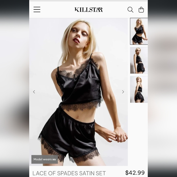 Kilkstar Black Lace of Spades Satin Set Size Small - Picture 1 of 6